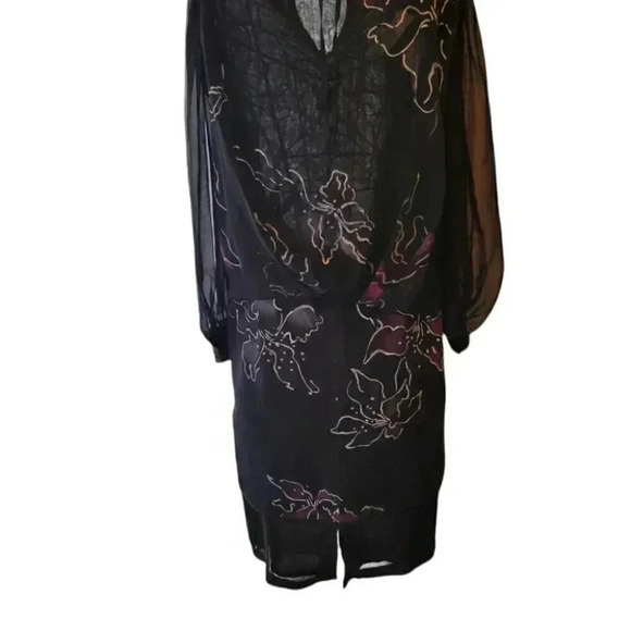 Vintage,Evening Cocktail Dress Black Patterned Chiffon Panels over Black - Picture 6 of 15
